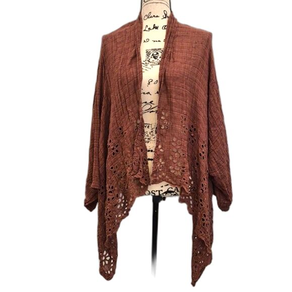 Free People One Kimono Shrug XS/ S Amaira Eyelet Open Front Cardigan Mauve Boho - Picture 1 of 11